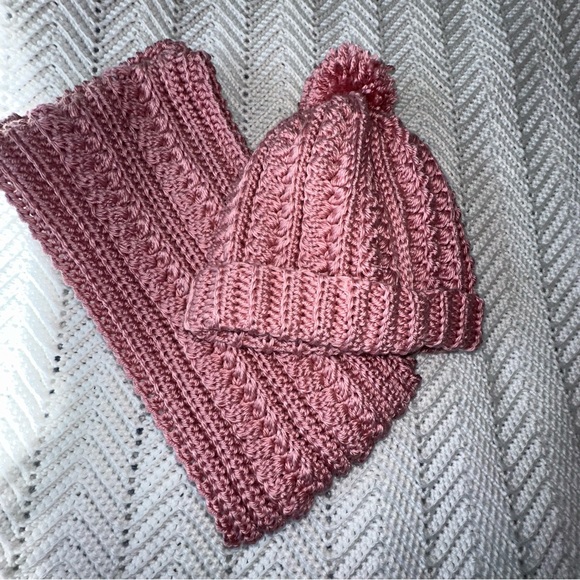 Hand Crafted Accessories - Handmade Crocheted Winter Beanie with Pom Pom and Matching Scarf Set